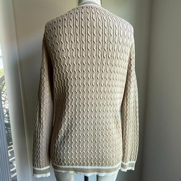 Liz Claiborne Preppy Cable Knit V-Neck Sweater – Beige – Size M - Picture 3 of 8